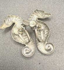 Vintage Sterling Silver Detailed Seahorse Screw Back Earrings