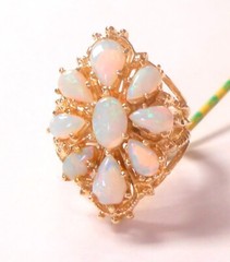 Pear Oval Fiery Colors Opal 14K Yellow Gold Ring Size 4 Ornate Openwork Setting