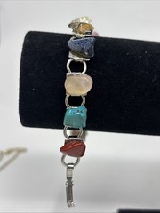 Vintage Link Semi Precious Gem Stone Polished Rocks Clasp Bracelet nuggets