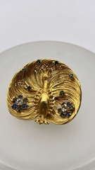 UNIQUE Vintage gold intricate wired peacock brooch Blue Green White Rhinestones