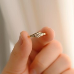 Vintage Art Deco Minimalist & Lab Created Diamond In 925 Sterling Silver Ring