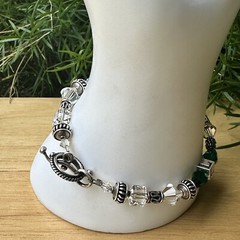 VTG Charm Bracelet Size 7 Block Letter Cross Glass Beads Colorful Sterling 18.7g