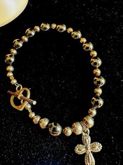 vintage 925 sterling silver And Black Cold Stone Bracelet Cross Charm bracelet