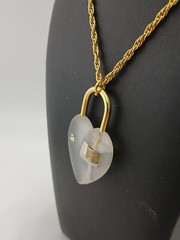 NEW OLD STOCK 1970s goldtone crystal lucite heart lock pendant necklace