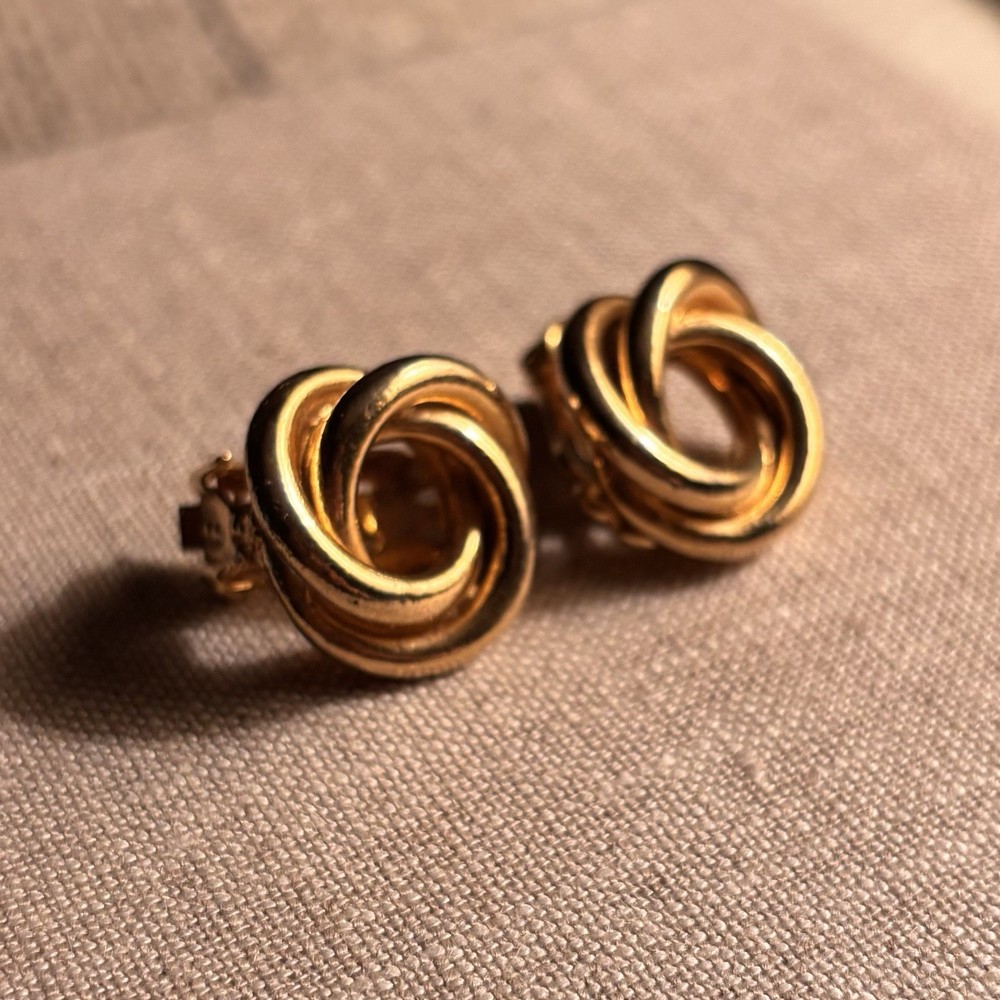 Gold Tone Knot Minimalist Earrings Clip Back