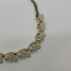 Vintage Judy Lee Gold Tone Necklace Leaf Design Faux Pearls Rhinestones Elegant