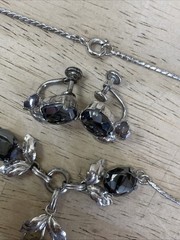 Sterling Hematite Black Diamond Zeidell’s Necklace Earrings Bracelet Vtg 1950s