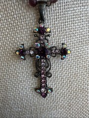 VTG Signed VCLM Victorian Gothic Cross Pendant Necklace Rhinestone Crystal