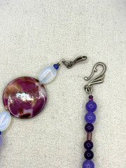 Purple Glass And Silver Metal Charms Art Deco Beaded Necklace 24 Inch