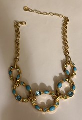 FAB! VINTAGE GRAZIANO GOLD TONE COLLAR NECKLACE WITH RHINESTONES & CABOCHONS