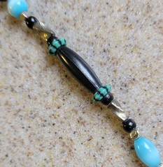 Southwestern Beaded 24in Necklace Nickel Silver Black Beads Blue Cats Eye Glass