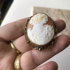 Beautiful Shell Cameo Brooch / Pendant , Vintage or Antique, Filagree Bezel