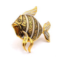 Vintage Damascine Black & Gold/Silver Large Angel Fish Brooch-Spain
