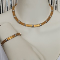 Vintage Bicolor Set Collar Bracelet Heavy Deco X-Design Link Classic Timeless