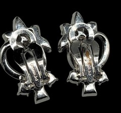 Vintage Pennino Sparkling Ice Bow & Flowers Clip On Earrings Rhodium Plated