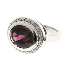 Vintage Estate Red Rhodolite Garnet Platinum .34ct Diamond Ring