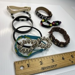 Lot Black Kenya Glass Beaded Leather Boho Hippie Wood Retro Bracelets