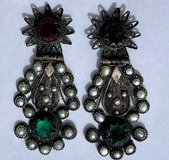 ANTIQUE ARMENIAN BYZANTINE REVIVAL OTTOMAN PEARL COIN SILVER JEWELED EARRINGS