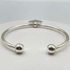 Vintage Y2K Silver Tone Heart Charm Open Cuff Bangle Bracelet Classic Slide