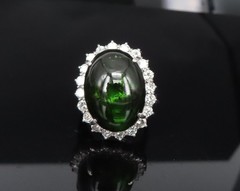 Massive 26.18ct Green Tourmaline 1.83ct Diamond 18K White Gold Ring Size 4.75