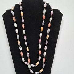 Vintage Art Glass Bead Necklace, 24″ Length, Multi-Colored