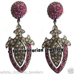 Victorian 1.07Ctw Rose Cut Diamond Ruby Studded Silver Gorgeous Earring Jewelry