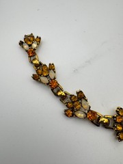 Vintage Rhinestone Bracelet Orange Opalite Link Mid Century MCM READ