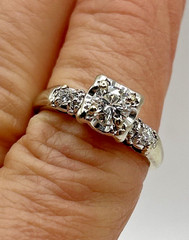 VINTAGE MID CENTURY 1940’S 1950’S NATURAL DIAMOND RING 14K SOLID WHITE GOLD