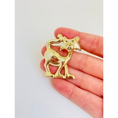 Vintage Bright Gold Walking Cat Brooch Pin Large Cartoon Animal Pet Lover Gift