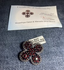 Vtg Mozambique Garnet & Marcasite Silver Brooch Victoria 925 Silver