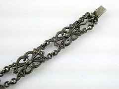 Vintage Sterling Silver Ornate Link Motif Bracelet Marcasite Accents 6.5In 13.9g