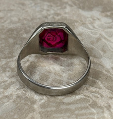 Vintage Silver Tone Red Stone Ring Masonic Signet Fraternity FreeMason 12 3/4