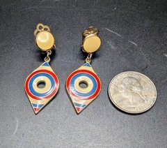 Vintage Clip On Drop Dangle Earrings Red Blue Teardrop Keyhole Rare Fr Ship
