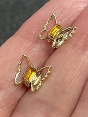 Vintage Amber Crystal Rhinestone Butterfly Earrings