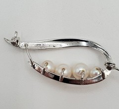 VTG Sterling Silver Brooch 1.75in Leaf Pod 4 Cultured Ivory Pearls MCM 5g Estate