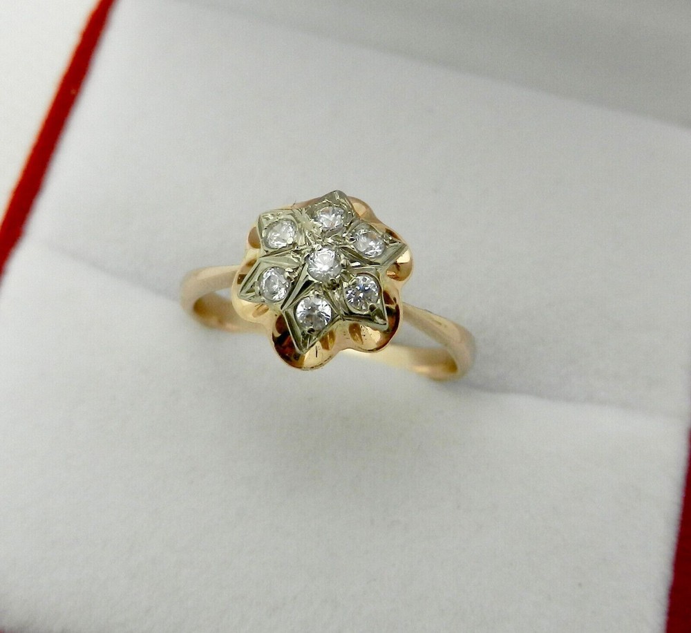 Vintage Style Flower Cluater Ring 2 Ct Lab Created Diamond 14k Yellow Gold Over