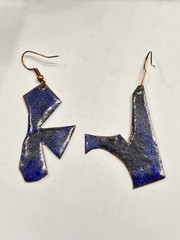 VTG MCM Brutalist Modern Handmade Abstract Asymmetrical Enameled Copper Earrings