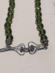 16″ Vtg Green Glass Beaded Necklace Flower Clasp Morocco