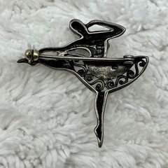 Dancer Brooch Ballerina Pin Silver Tone Figural Open Filigree Skirt