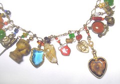 OOAK Sterling/Enamel/Gemstone MIXED MEDIA MULTI CHARM NECKLACE Gold Filled Chain