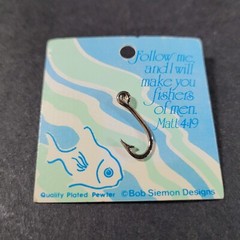 Fish Hook Hat Pin Bob Siemon Designs Plated Pewter with Rhinestone Matt 4:19 1″