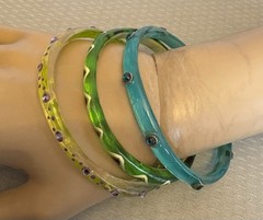 Vintage Clear Acrylic Resin Rhinestone Jewel Bangles Lot 3 Lime Green Turquoise