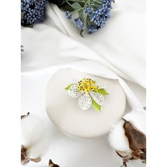 1960s Flower Brooch White Yellow Enamel Filigree Vintage Floral Pin