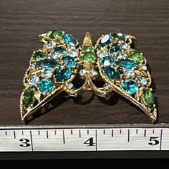 VINTAGE REGENCY SIGNED GOLD GILT TEAL BABY BLUE GREEN RHINESTONE BUTTERFLY