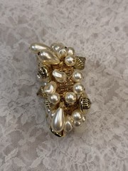 Vintage Faux Pearls MultiBeaded Bracelet Gold Tone Expandable Metal Band Cha-Cha