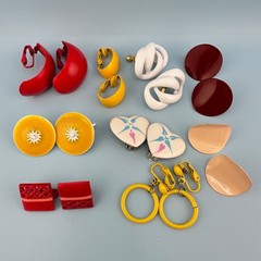 Vintage Enamel Metal Earrings Lot Clip On Bright Colorful 1980s Retro Pop MOD