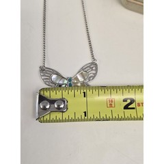 Vintage Artistry Necklace Pendant Silver Tone Chain Abalone MOP Butterfly 17 in