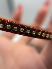 Vintage VTG Handcrafted Women’s Maroon Peach Rhinestones Thread Wrapped Bangle