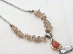 Vintage Multicolor Gemstone Necklace Pedant 16in.