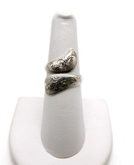 Sterling Silver Siam BB Hand Engraved Bypass Ring Adjustable Size 5 to 11